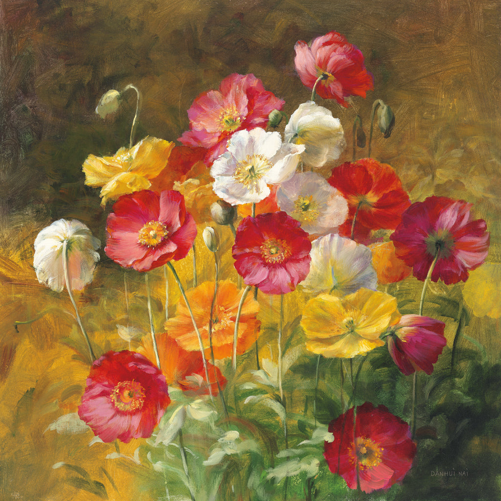 Reproduction of Poppies in the Field on Brown by Danhui Nai - Wall Decor Art