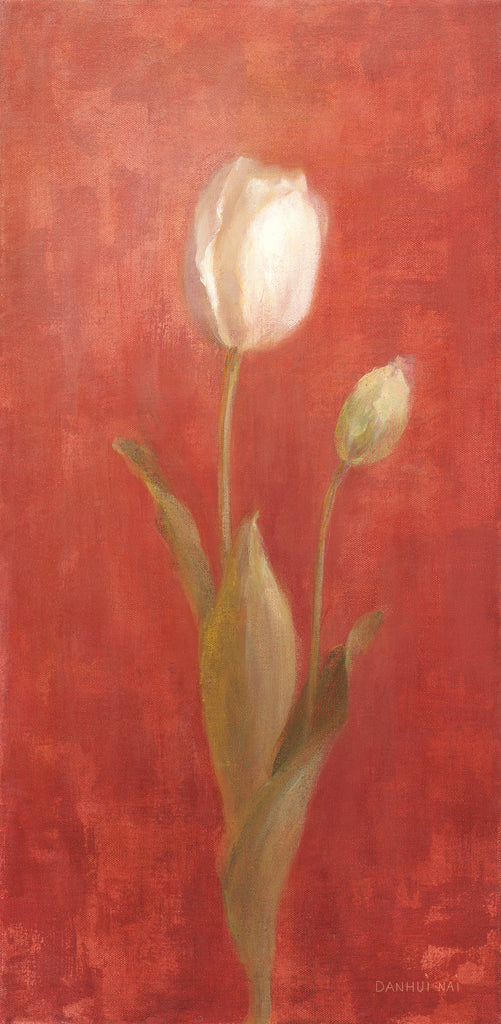 Reproduction of White Tulips on Red by Danhui Nai - Wall Decor Art