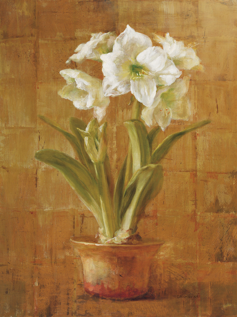 Reproduction of White Amaryllis on Bronze by Danhui Nai - Wall Decor Art