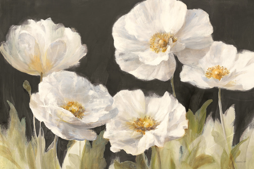 Reproduction of White Anemones on Black by Danhui Nai - Wall Decor Art