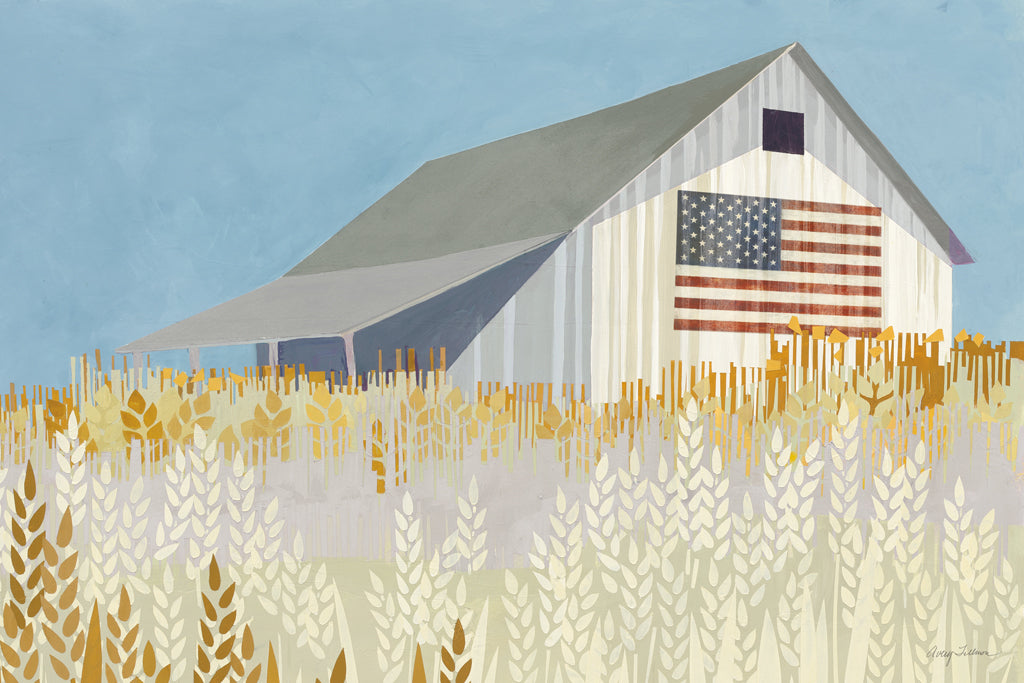 Reproduction of Wheat Fields Barn with Flag by Avery Tillmon - Wall Decor Art