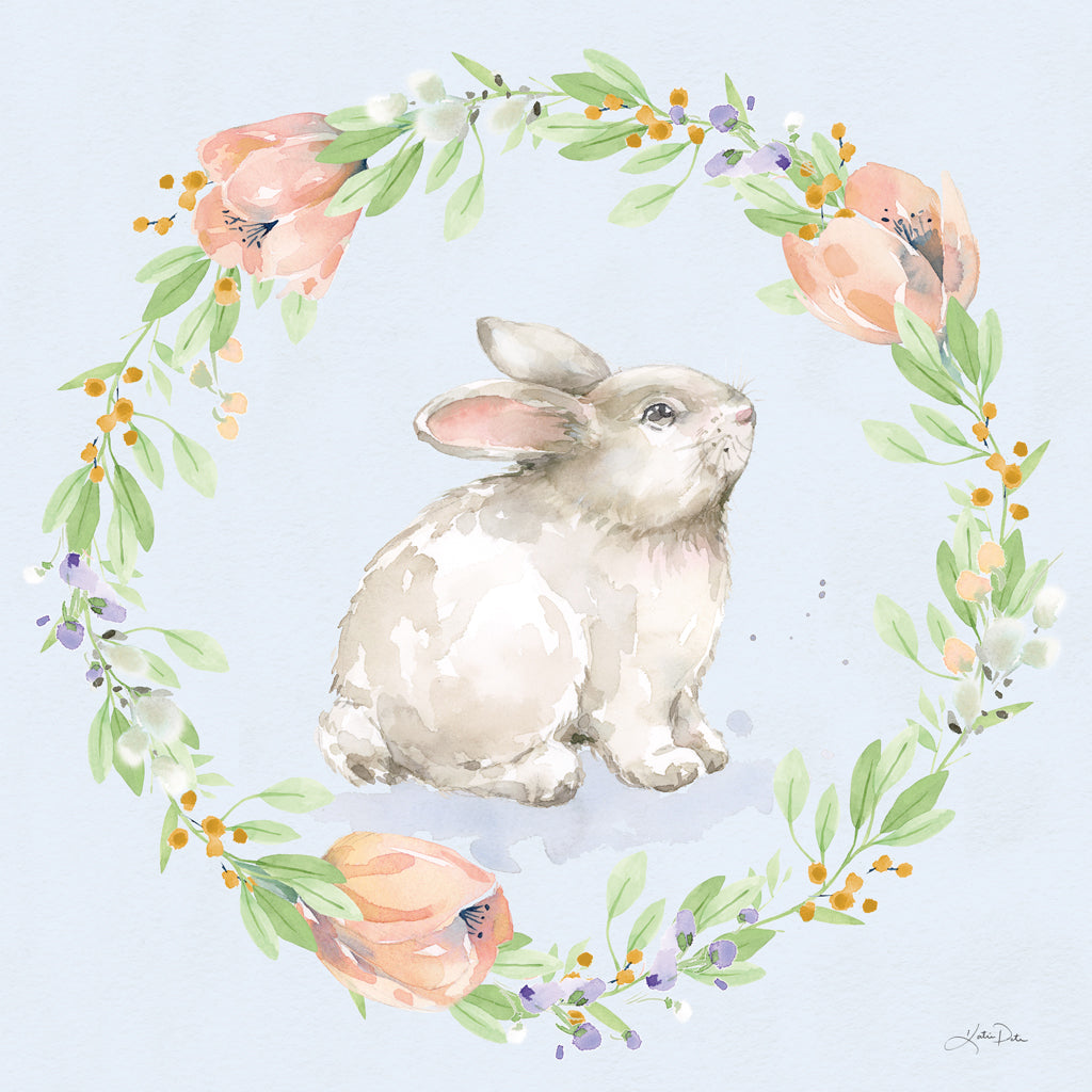 Reproduction of Blooming Bunnies I Blue by Katrina Pete - Wall Decor Art