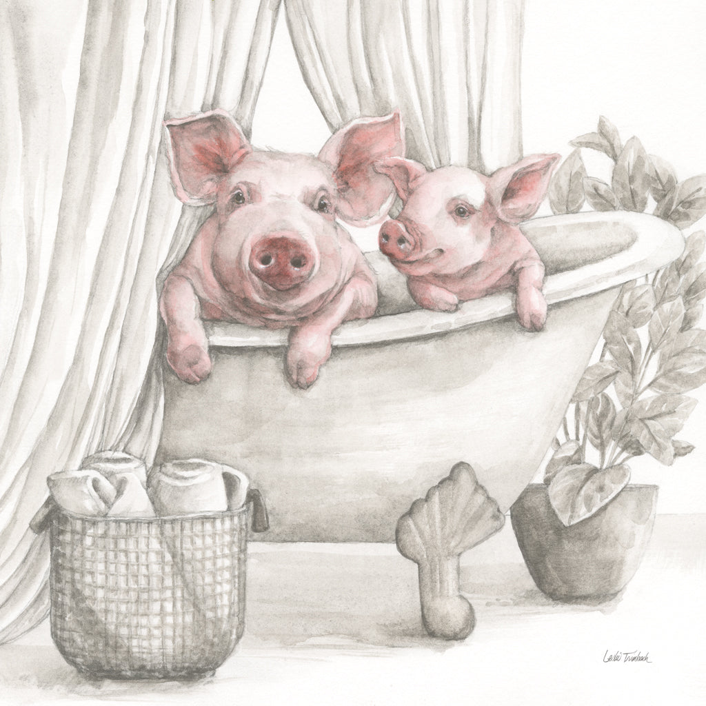 Reproduction of Pigs in a Tub Color by Leslie Trimbach - Wall Decor Art