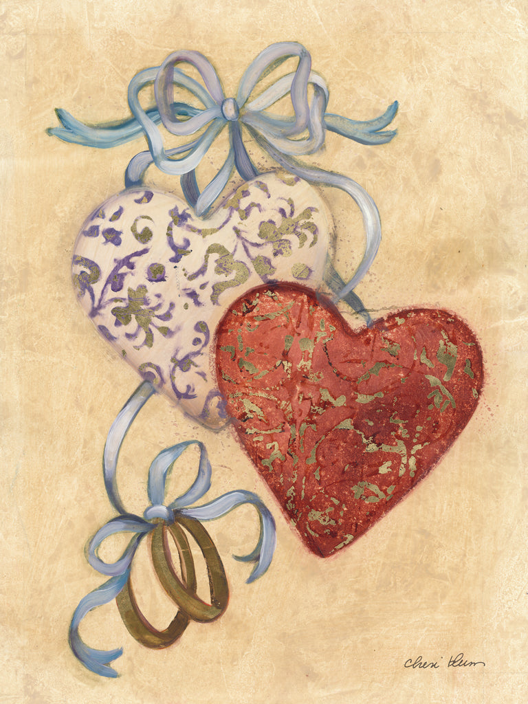 Reproduction of Hearts and Ribbons III by Cheri Blum - Wall Decor Art