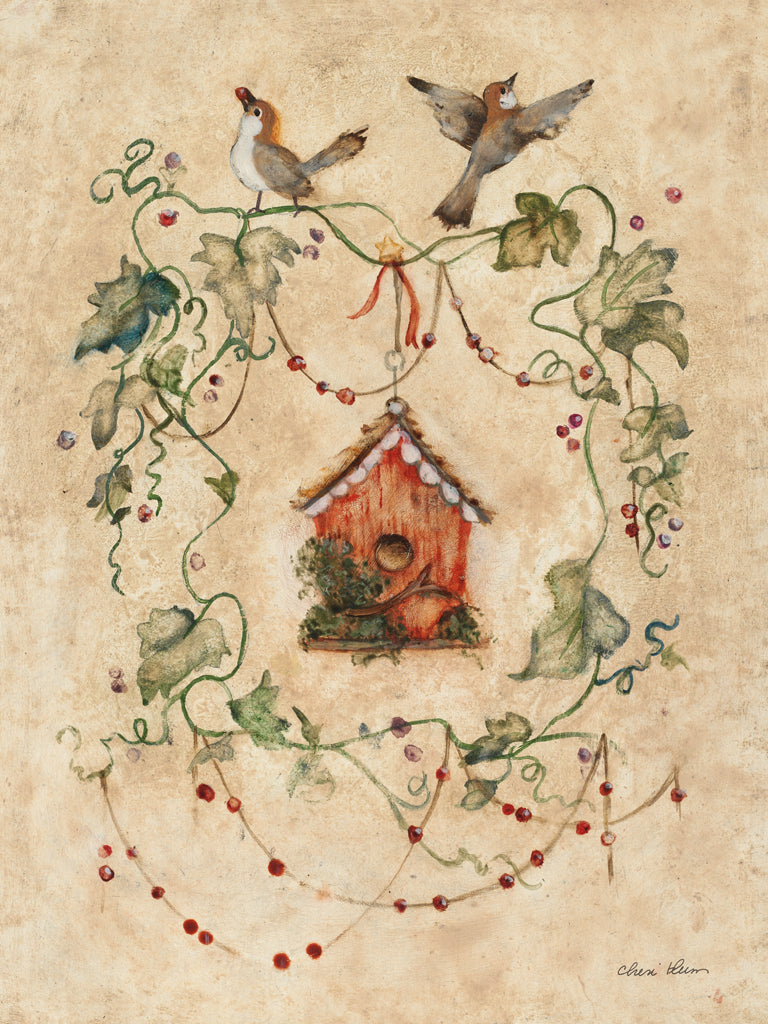 Reproduction of Holiday Birdhouse by Cheri Blum - Wall Decor Art