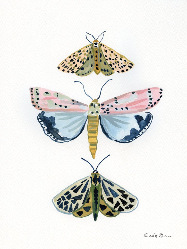 Reproduction of Pastel Moths I by Farida Zaman - Wall Decor Art