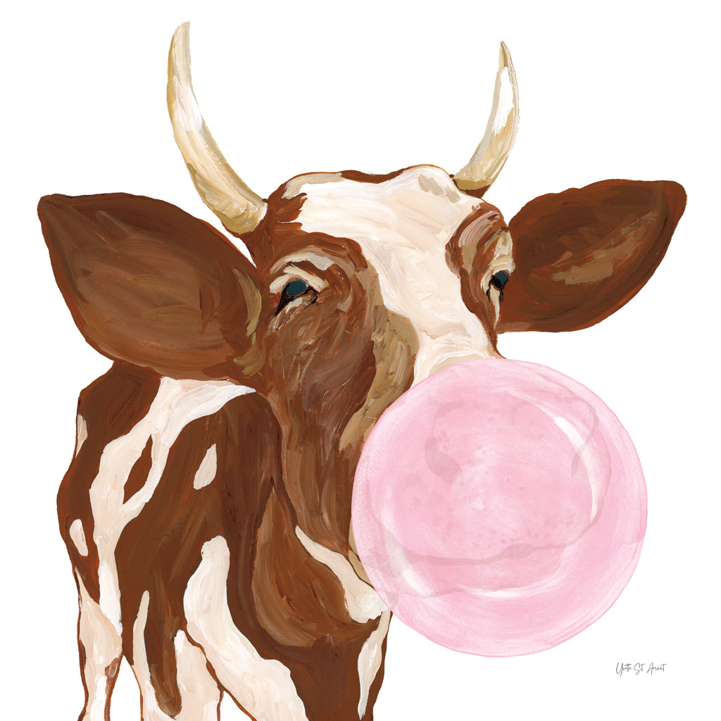 Reproduction of Bubblegum Cow by Yvette St. Amant - Wall Decor Art