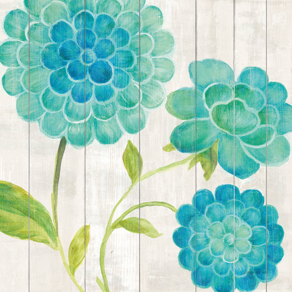 Reproduction of Aqua Blooms on Wood I by Danhui Nai - Wall Decor Art