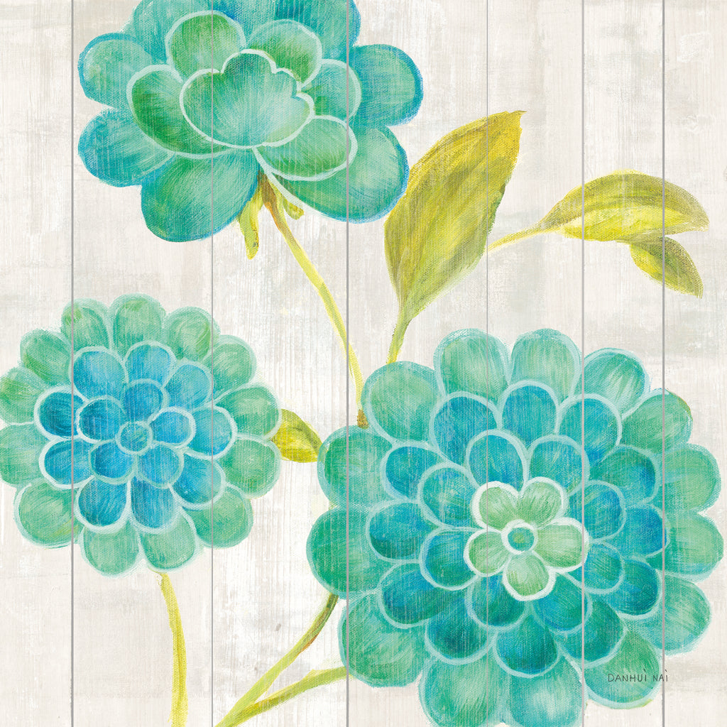 Reproduction of Aqua Blooms on Wood II by Danhui Nai - Wall Decor Art