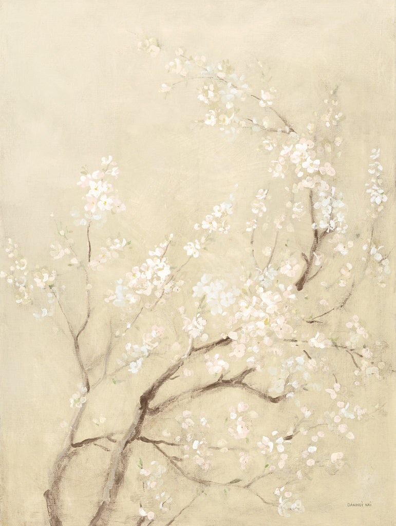 Reproduction of White Cherry Blossoms I Linen by Danhui Nai - Wall Decor Art