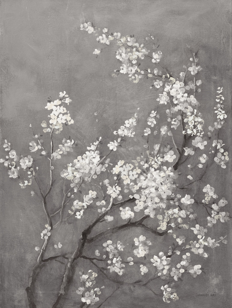 Reproduction of White Cherry Blossoms I on Grey by Danhui Nai - Wall Decor Art