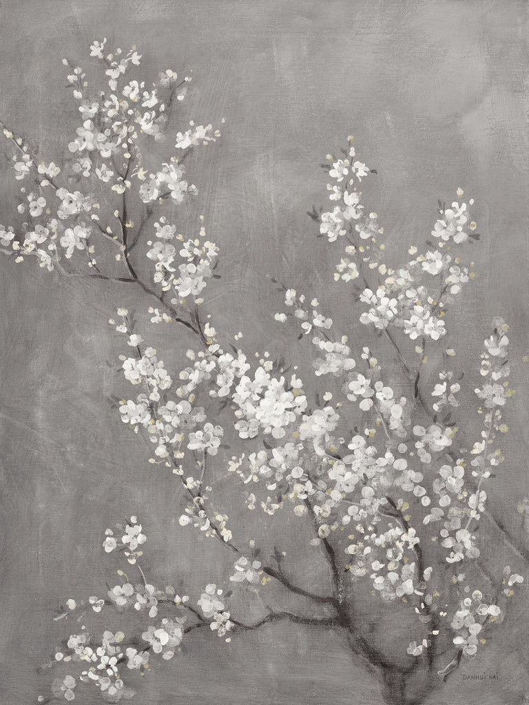 Reproduction of White Cherry Blossoms II on Grey by Danhui Nai - Wall Decor Art