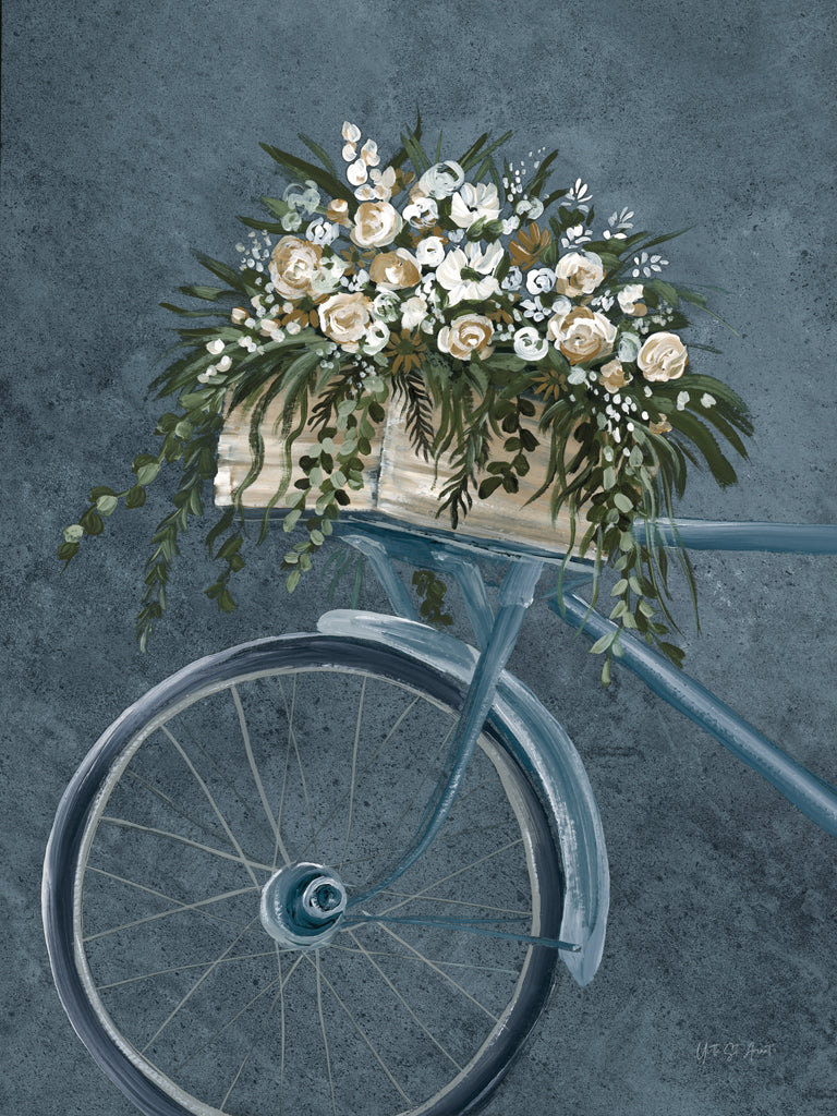 Reproduction of Vintage Bicycle with Florals Denim by Yvette St. Amant - Wall Decor Art