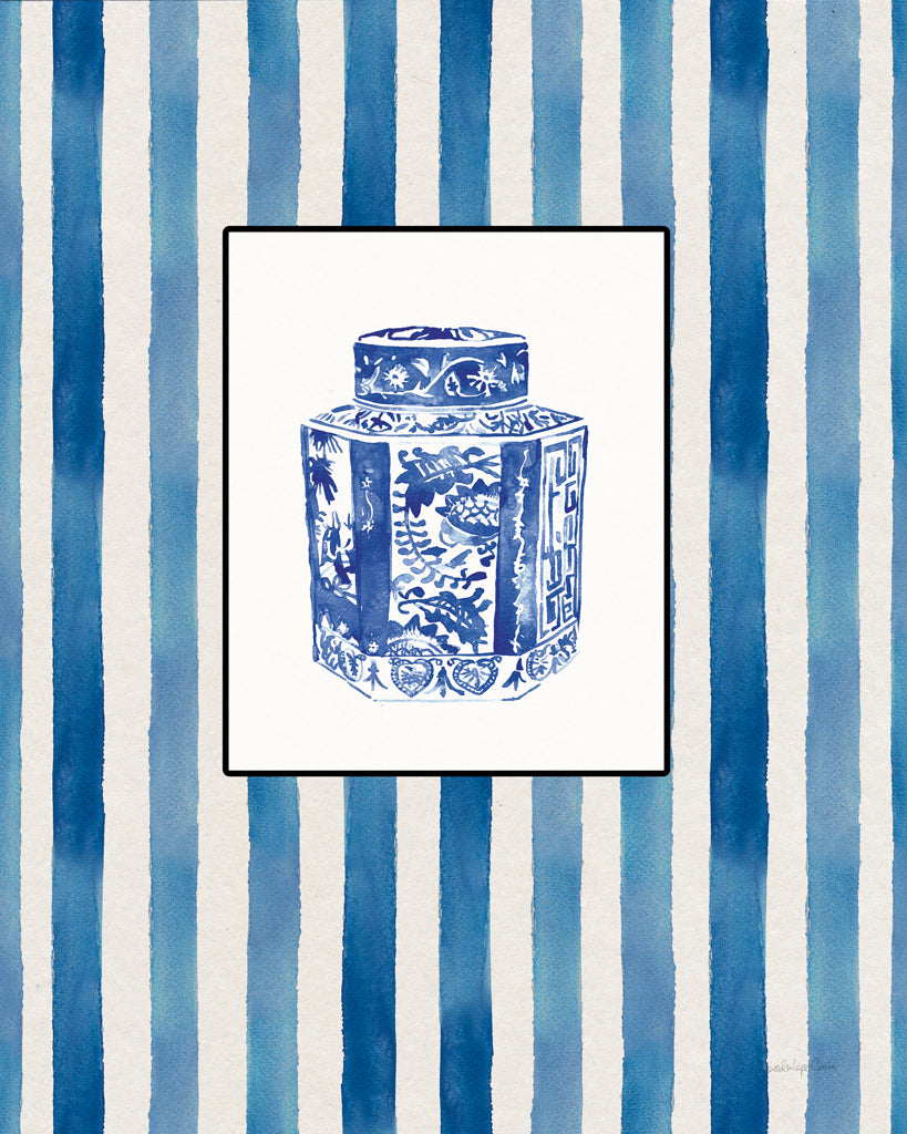 Reproduction of Chinoiserie Vase I Stripes by Mercedes Lopez Charro - Wall Decor Art