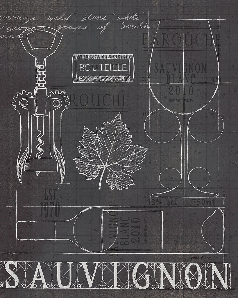 Reproduction of Wine Blueprint IV v2 Charcoal by Marco Fabiano - Wall Decor Art