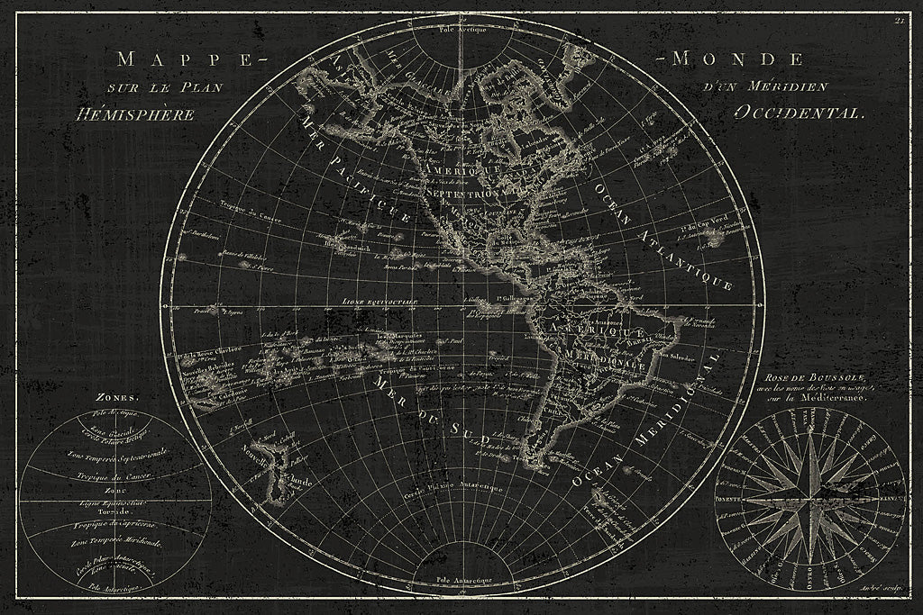 Reproduction of Mappemonde Etching by Wild Apple Portfolio - Wall Decor Art