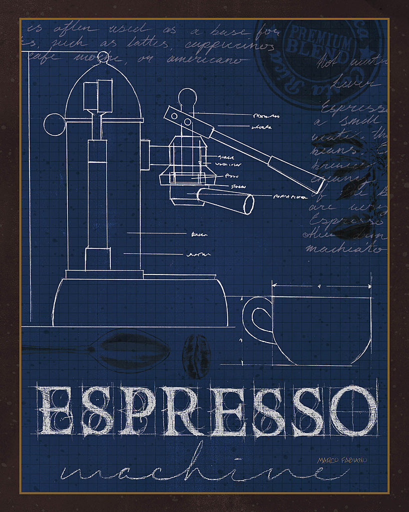 Reproduction of Coffee Blueprint IV Indigo by Marco Fabiano - Wall Decor Art