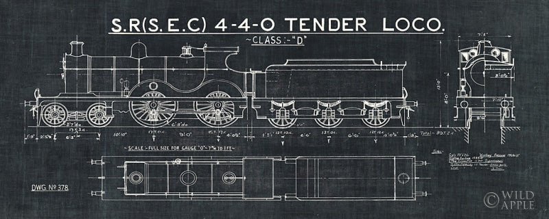 Reproduction of Train Blueprint II Black by Wild Apple Portfolio - Wall Decor Art