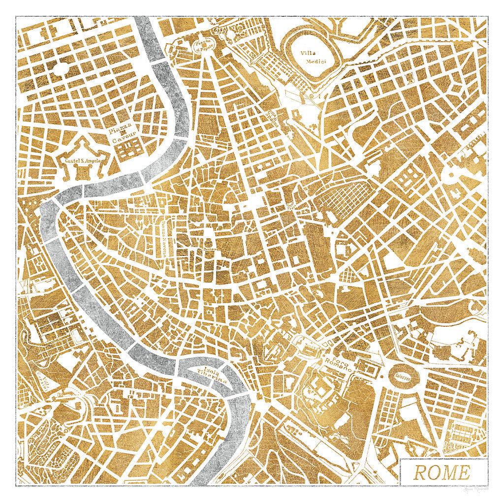 Reproduction of Gilded Rome Map by Laura Marshall - Wall Decor Art