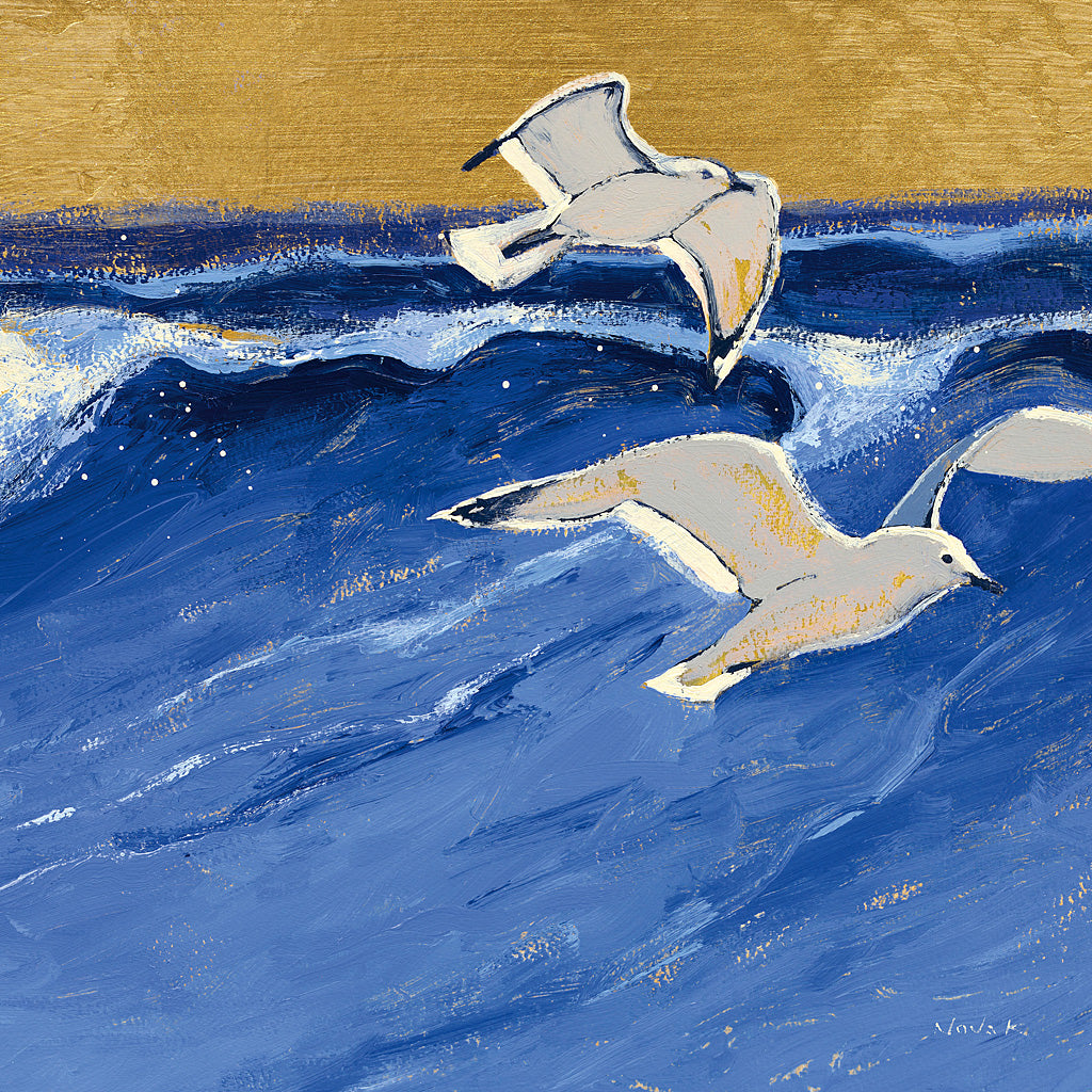 Reproduction of Seagulls with Gold Sky III by Shirley Novak - Wall Decor Art