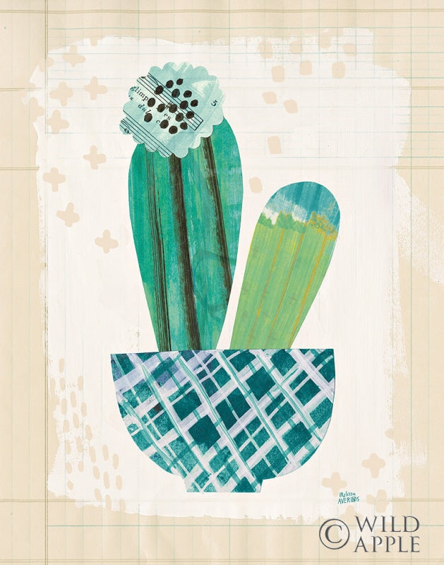 Reproduction of Collage Cactus II on Graph Paper Teal by Melissa Averinos - Wall Decor Art