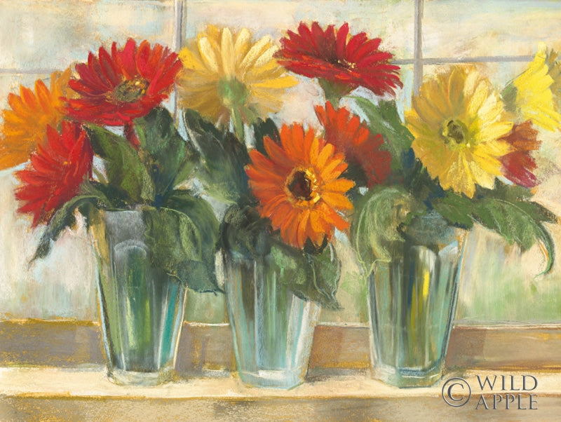 Reproduction of Gerberas in Glass Vases by Carol Rowan - Wall Decor Art