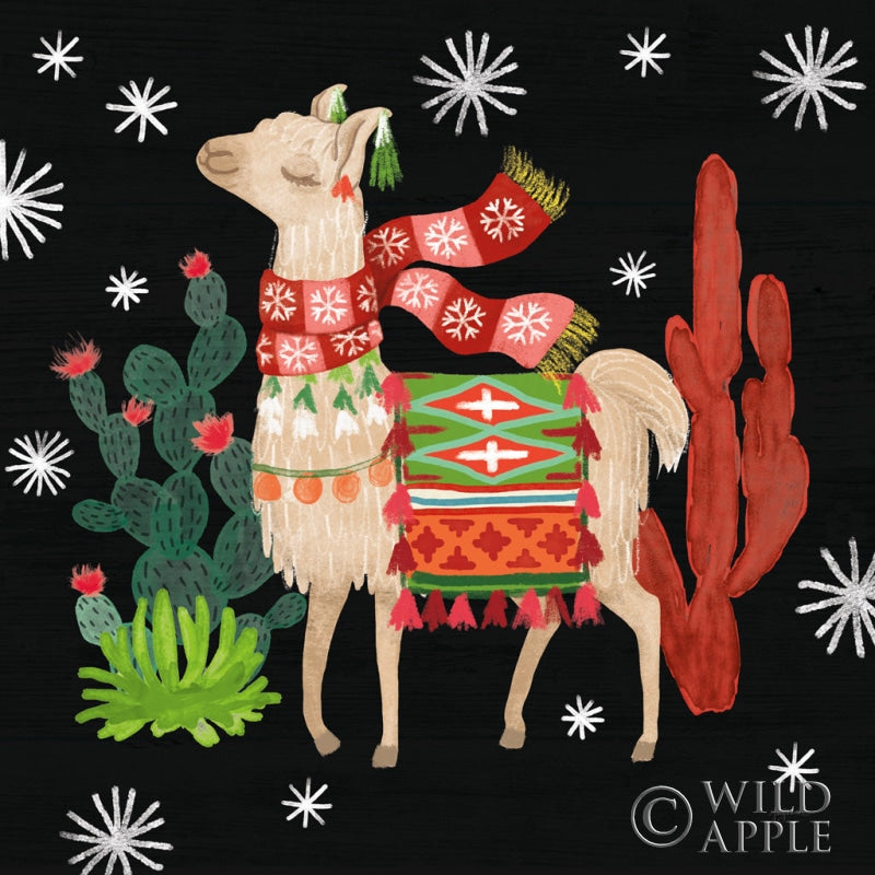 Reproduction of Lovely Llamas IV Christmas Black by Mary Urban - Wall Decor Art