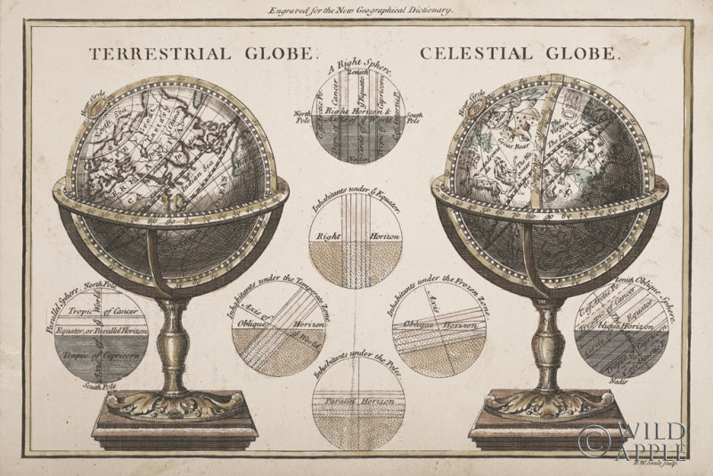 Reproduction of Antique Globes Neutral by Wild Apple Portfolio - Wall Decor Art