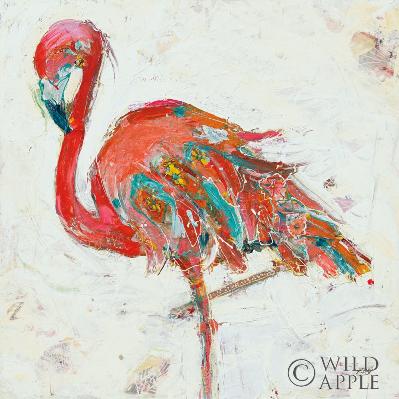 Reproduction of Flamingo on White by Kellie Day - Wall Decor Art