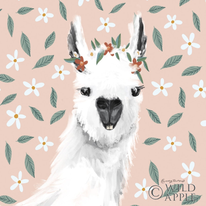 Reproduction of Delightful Alpacas I Floral Crop by Becky Thorns - Wall Decor Art