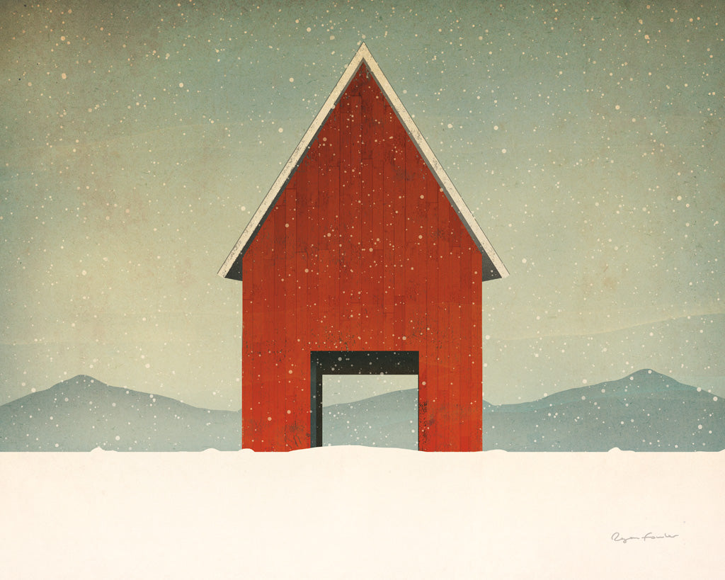 Reproduction of Red Barn Winter by Ryan Fowler - Wall Decor Art