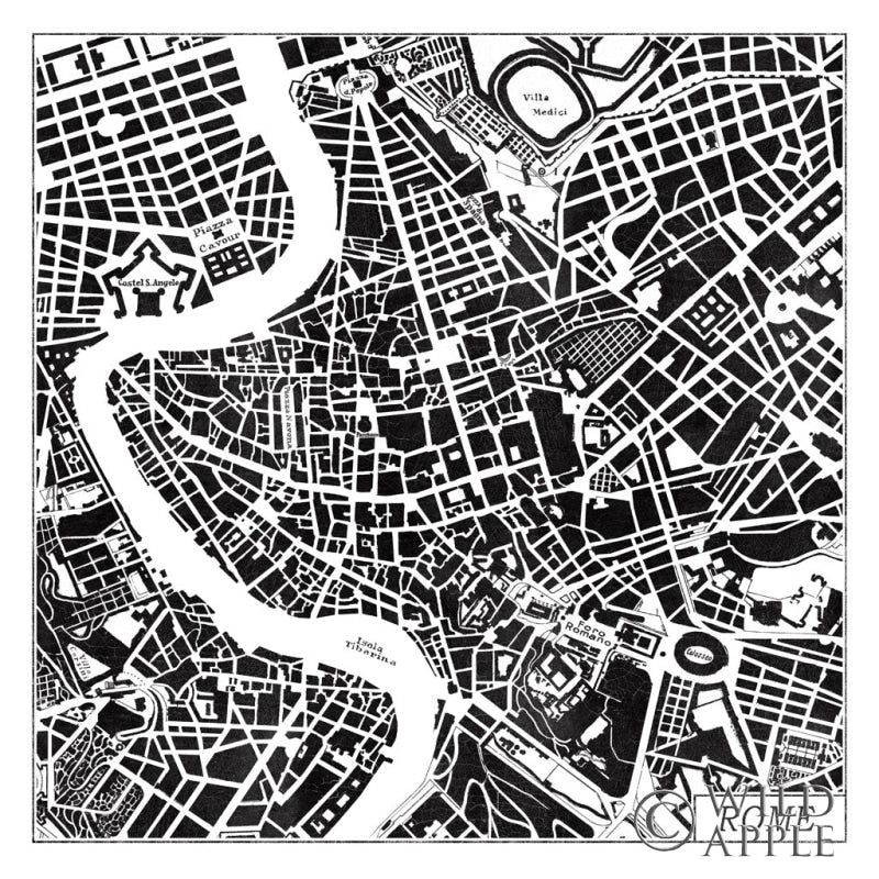 Reproduction of Rome Map Black by Laura Marshall - Wall Decor Art