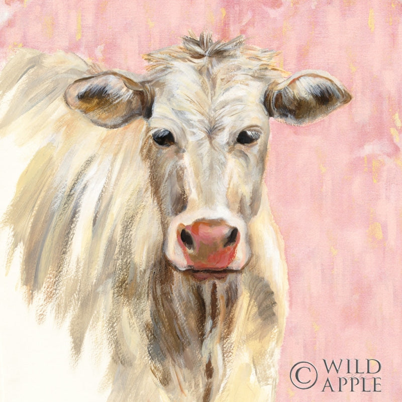 Reproduction of White Cow on Pink by Silvia Vassileva - Wall Decor Art