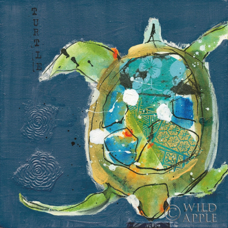 Reproduction of Chentes Turtle on Blue by Kellie Day - Wall Decor Art