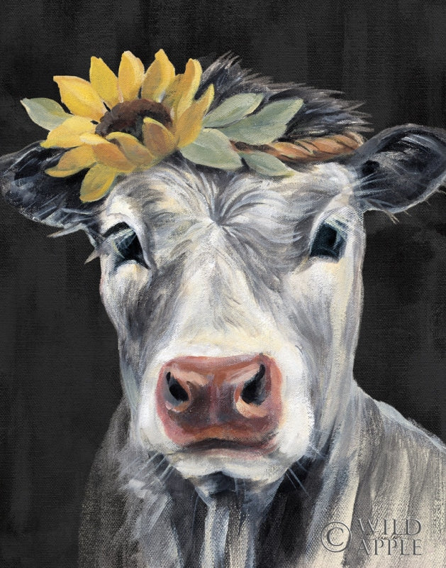 Reproduction of Pretty Cow on Black by Silvia Vassileva - Wall Decor Art