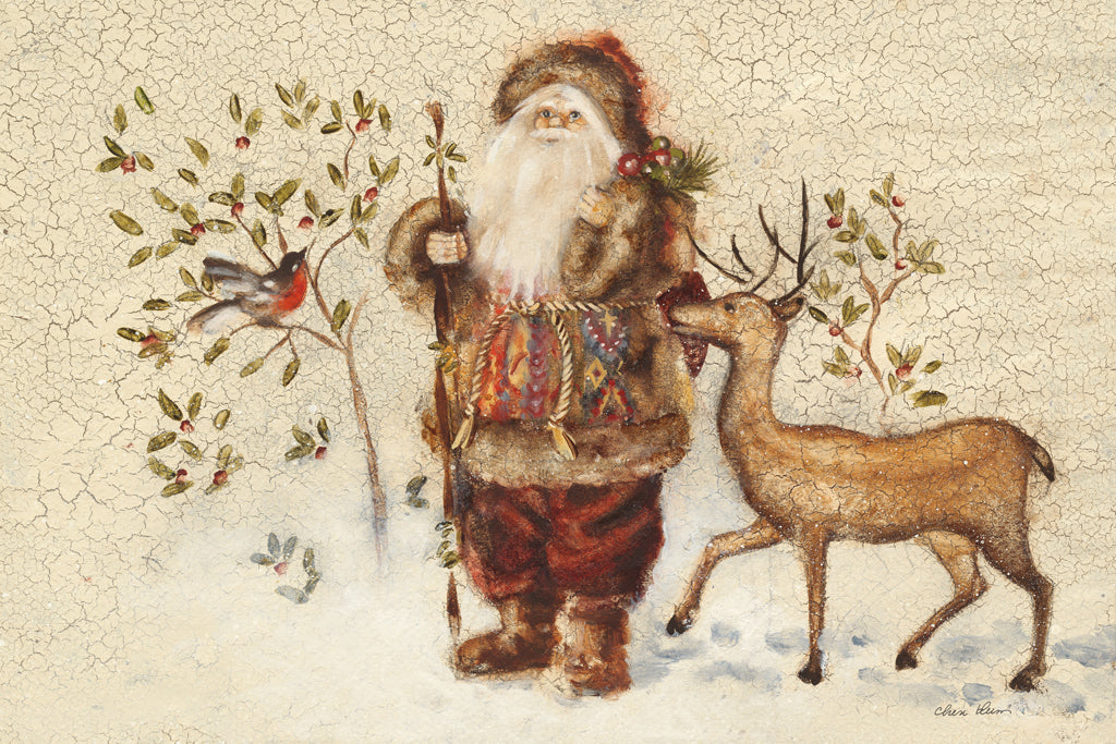 Reproduction of Santa with Deer by Cheri Blum - Wall Decor Art